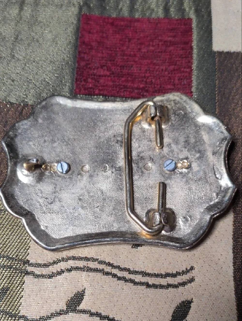 Ornate Abalone Shell Buckle in Silver Tone